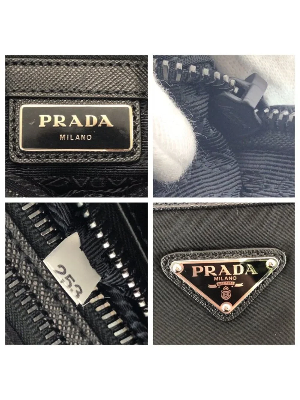 Prada Tessuto Saffiano Black Silver Nylon Leather Shoulder Bag